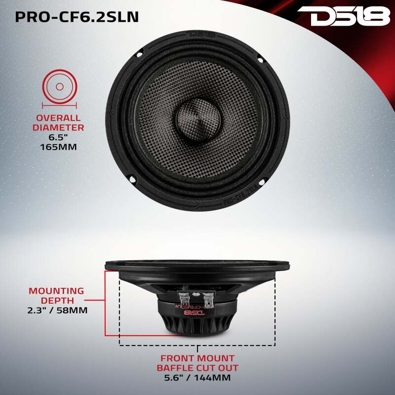 DS18 6.5in Mid-Range Speaker - 150W RMS, 2 Ohm - PRO-CF6.2SLN - view 3
