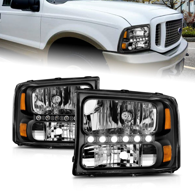 ANZO Crystal Headlights, Black - 2000-2004 Ford Excursion, 1999-2004 Ford F-250/F-350 - ANZO part 111106