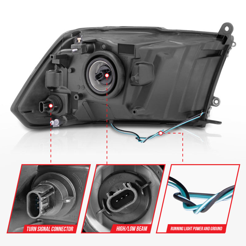 ANZO Crystal C-Bar Headlights, Black - 2009-2018 Ram 1500, 2010-2018 Ram 2500/3500 (For dual light models) - ANZO part 111515 view 4