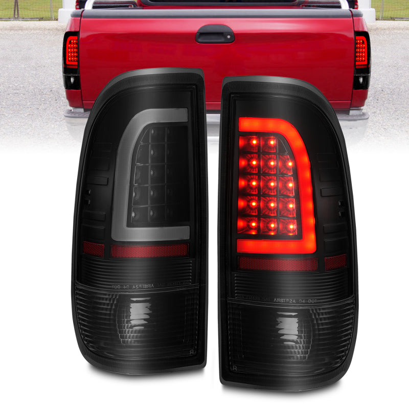 ANZO LED C-Bar Tail Lights, Black Housing, Smoke Lens - 1997-2003 Ford F-150, 1997-2007 Ford F-250, 1999-2007 Ford F-350 - ANZO part 311378
