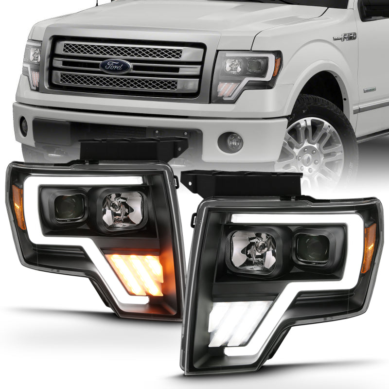 ANZO Projector Plank Style Switchback Headlights, Black - 2009-2014 Ford F-150 (For halogen model) - ANZO part 111469