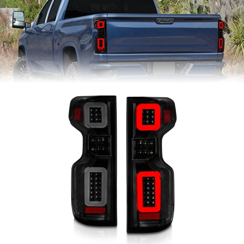 ANZO Full LED Sequential Tail Lights, Black Housing, Smoke Lens - 2019-2026 Chevy Silverado 1500, 2020-2026 Chevy Silverado 2500HD/3500HD (Factory LED models) - ANZO part 311415