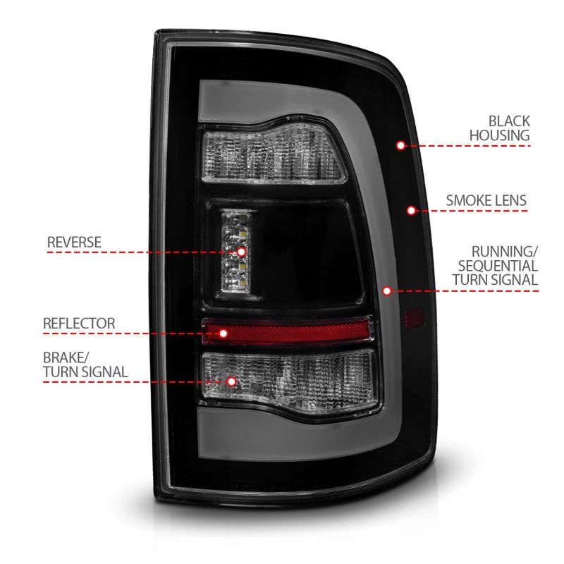 ANZO LED Sequential Tail Lights, Black Housing, Smoke Lens - 2009-2018 Ram 1500, 2010-2018 Ram 2500/3500 (For all models) - ANZO part 311472 view 4