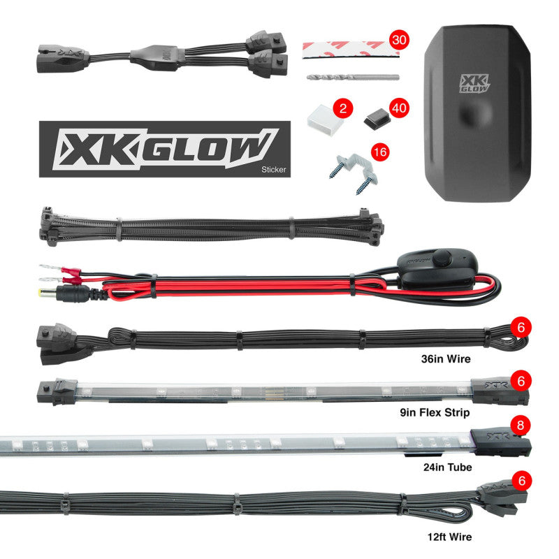 XKGLOW Flex Strip Million Color XKCHROME Smartphone App Undercar Kit 8x24In Slim Tube + 6x10In - KS-Car-Advance