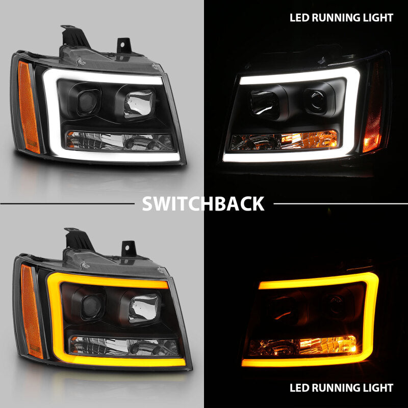 ANZO Projector Plank Style Switchback Headlights, Black - 2007-2014 Chevy Tahoe & Suburban, 2007-2013 Chevy Avalanche - ANZO part 111402 view 2