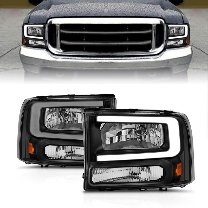 ANZO Crystal Plank Style Headlights, Black - 2000-2004 Ford Excursion, 1999-2004 Ford F-250/F-350 - ANZO part 111549