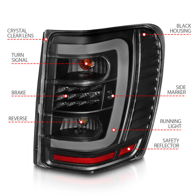 ANZO LED Light Bar Tail Lights, Black Housing, Clear Lens - 1999-2004 Jeep Grand Cherokee - ANZO part 311394 view 7