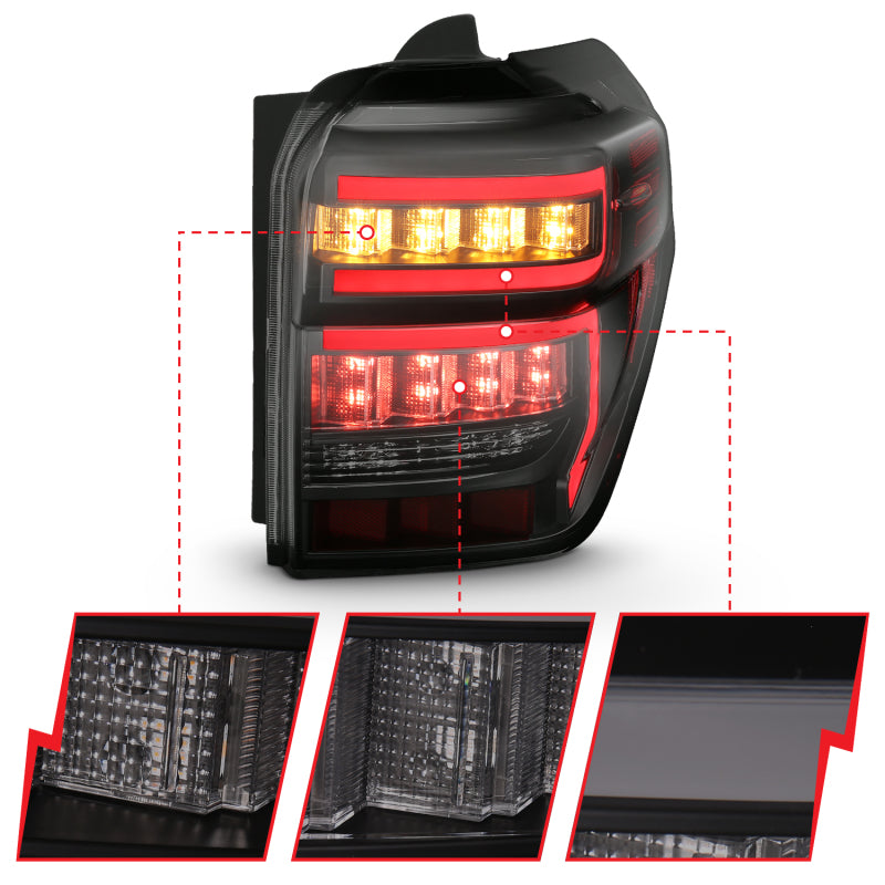 ANZO LED Light Bar Sequential Tail Lights, Black Housing, Smoke Lens - 2014-2023 Toyota 4Runner - ANZO part 311312 view 3