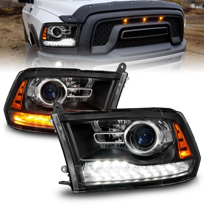 ANZO Projector Sequential Headlights, Matte Black Housing, Clear Lens - 2009-2018 Ram 1500, 2010-2018 Ram 2500/3500 (For all models) - ANZO part 111609