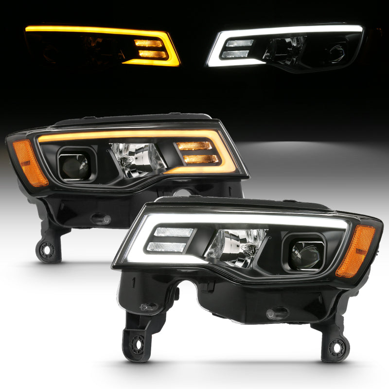ANZO Projector Plank Style Switchback Headlights, Black - 2017-2022 Jeep Grand Cherokee (Not for HID models) - ANZO part 111418 view 2