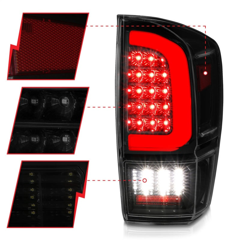 ANZO LED Light Bar Sequential Tail Lights, Black Housing, Smoke Lens - 2016-2021 Toyota Tacoma - ANZO part 311401 view 3