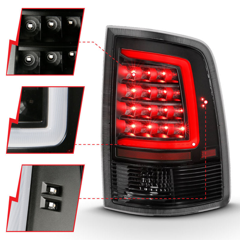 ANZO LED C-Bar Tail Lights, Black - 2009-2018 Ram 1500, 2010-2018 Ram 2500/3500 (Not for OE LED tail light models) - ANZO part 311318 view 3