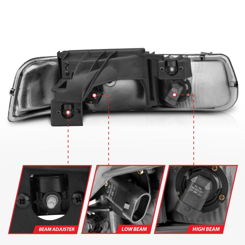 ANZO Crystal Headlights, Chrome - 1999-2002 Chevy Silverado 1500/2500, 2001-2002 Chevy Silverado 3500, 2000-2006 Chevy Suburban & Tahoe - ANZO part 111011 view 7