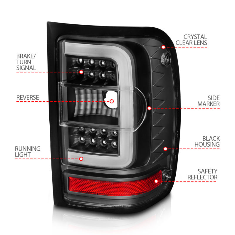 ANZO LED C-Bar Tail Lights, Black Housing, Clear Lens - 2001-2011 Ford Ranger (Not for 05-07 STX models) - ANZO part 311390 view 7
