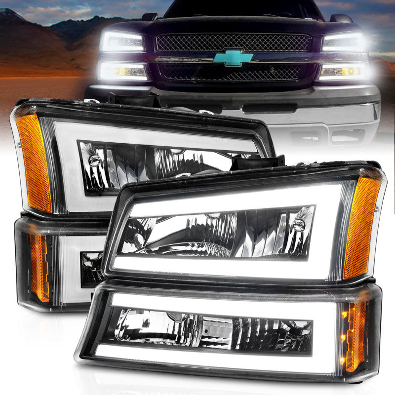 ANZO Crystal Plank Style Headlights w/ Parking/Signal Lights, Black - 2003-2006 & 2007 Classic Chevy Silverado 1500, 2003-2006 Chevy Avalanche - ANZO part 111501