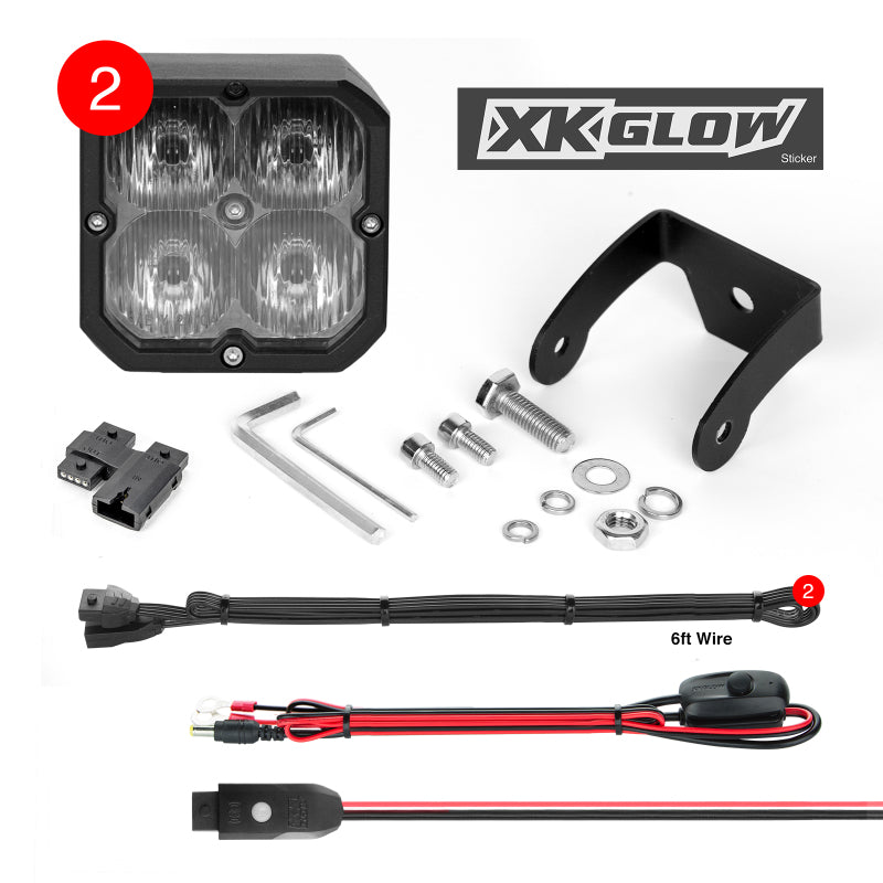 XKGLOW XKchrome 20w LED Cube Light w/ RGB Accent Light Kit w/ Controller- Driving Beam 2pc - XK065001-D-KIT
