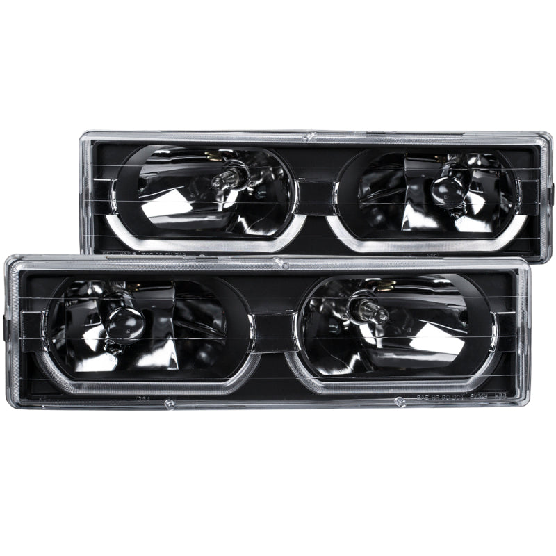 ANZO Crystal Headlights w/ LED Low-Brow, Black - 1988-1998 Chevy/GMC C/K 1500/2500, 1988-2000 C/K 3500, 1992-1999 Chevy Suburban, 1992-1994 Blazer, 1995-1999 Tahoe, 1992-1999 GMC Yukon - ANZO part 111299