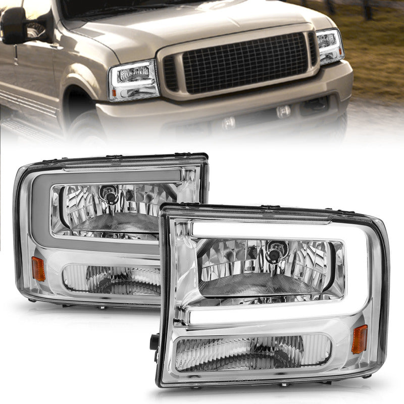 ANZO Crystal Plank Style Headlights, Chrome - 2000-2004 Ford Excursion, 1999-2004 Ford F-250/F-350 - ANZO part 111550