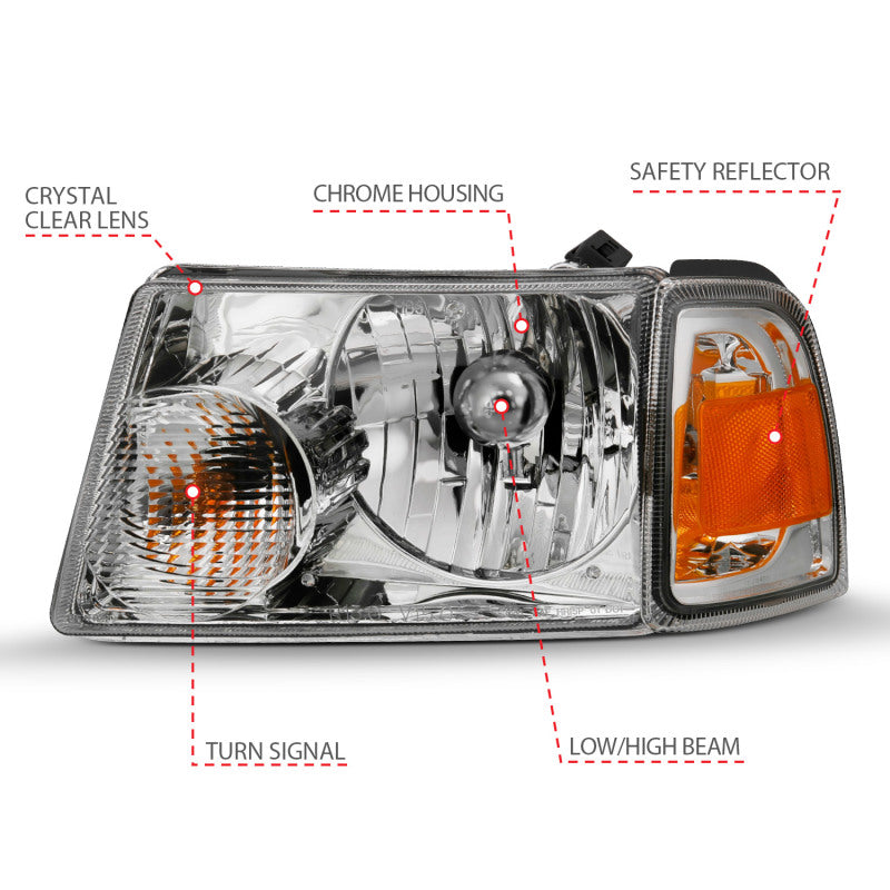 ANZO Crystal Headlights w/ Corner Lights, Chrome - 2001-2011 Ford Ranger - ANZO part 111484 view 5