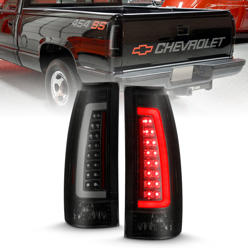 ANZO LED C-Bar Tail Lights, Black Housing, Smoke Lens - 1988-1998 Chevy/GMC C/K 1500/2500, 1988-2000 C/K 3500, 1992-1999 Chevy Suburban, 1995-1999 Tahoe, 1992-1994 Blazer, 1992-1999 GMC Yukon - ANZO part 311345