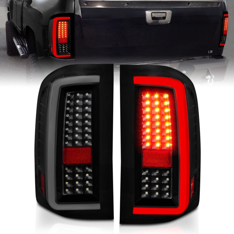 ANZO Full LED C-Bar Tail Lights, Black Housing, Smoke Lens - 2007-2013 Chevy Silverado 1500, 2007-2014 Chevy Silverado 2500HD/3500HD - ANZO part 311381