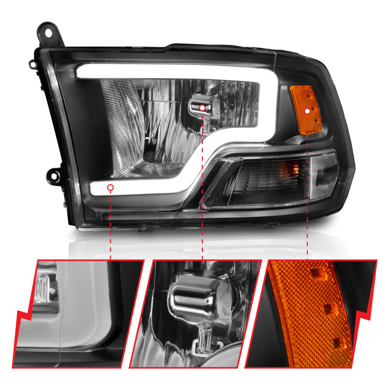 ANZO Crystal C-Bar Headlights, Black - 2009-2018 Ram 1500, 2010-2018 Ram 2500/3500 (For dual light models) - ANZO part 111515 view 3
