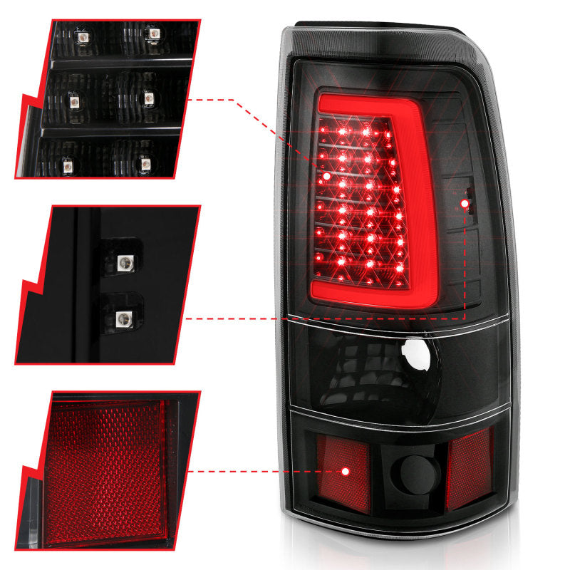 ANZO LED C-Bar Tail Lights, Black Housing, Clear Lens - 1999-2002 Chevy Silverado 1500/2500, 2001-2003 Chevy Silverado 3500, 1999-2006 GMC Sierra 1500/2500 - ANZO part 311330 view 2