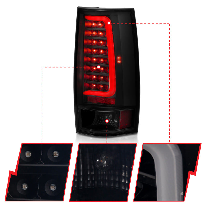 ANZO LED C-Bar Tail Lights, Black Housing, Smoke Lens - 2007-2014 Chevy Tahoe & Suburban, 2007-2014 GMC Yukon & Yukon XL - ANZO part 311322 view 3