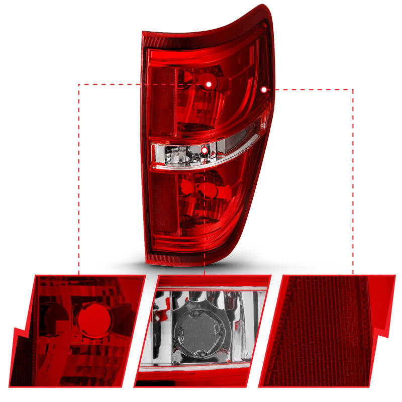 ANZO OE-Style Replacement Tail Lights, Chrome Housing, Red/Clear Lens, No Bulbs - 2009-2014 Ford F-150 - ANZO part 311299 view 4