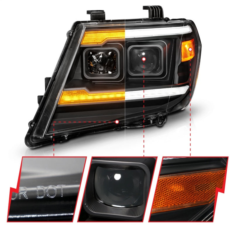 ANZO Projector Plank Style Sequential Headlights w/ DRL, Black - 2009-2021 Nissan Frontier - ANZO part 111597 view 3