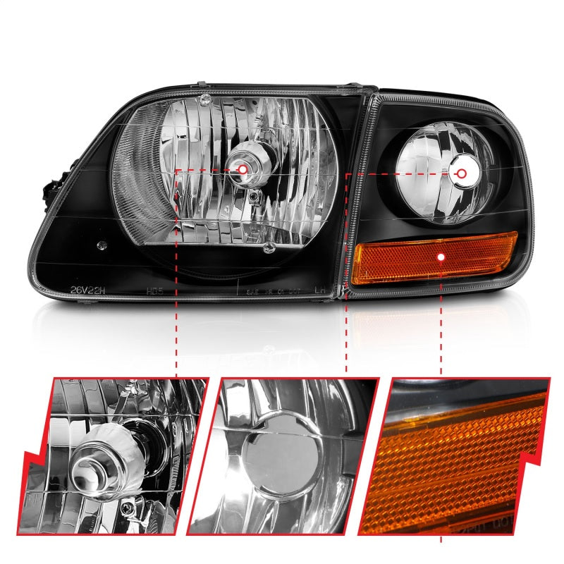 ANZO Crystal Headlights w/ Parking Lights, Black - 1997-2003 Ford F-150 - ANZO part 111460 view 3