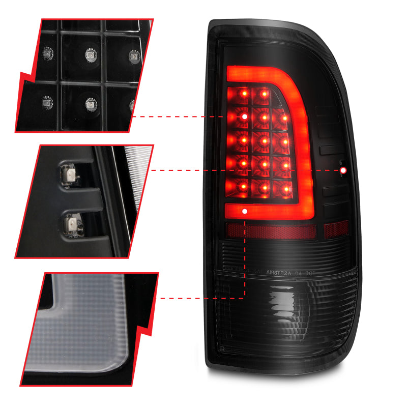 ANZO LED C-Bar Tail Lights, Black Housing, Smoke Lens - 1997-2003 Ford F-150, 1997-2007 Ford F-250, 1999-2007 Ford F-350 - ANZO part 311378 view 3