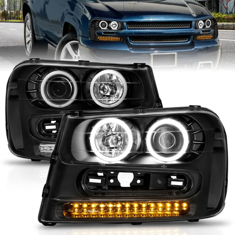 ANZO Projector RX Halo Headlights, Black - 2002-2009 Chevy Trailblazer - ANZO part 111127