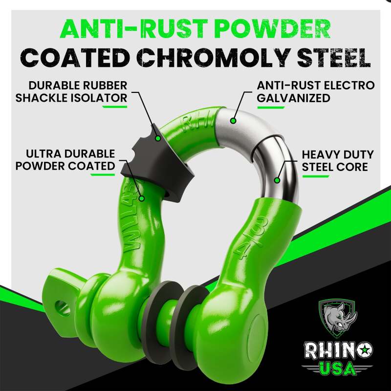 Rhino USA 3/4In D-Ring Shackle Set (2-Pack)(Green) - RNO-GRN-SHACKLES - view 2