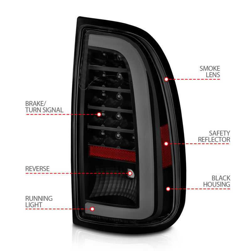 ANZO LED Light Bar Tail Lights, Black Housing, Smoke Lens - 2000-2006 Toyota Tundra (Std bed regular cab, access cab) - ANZO part 311412 view 7
