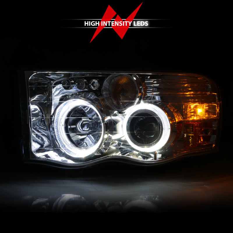 ANZO Projector Halo Headlights, Chrome Housing, Clear Lens - 2002-2005 Ram 1500, 2003-2005 Ram 2500/3500 - ANZO part 111491 view 3