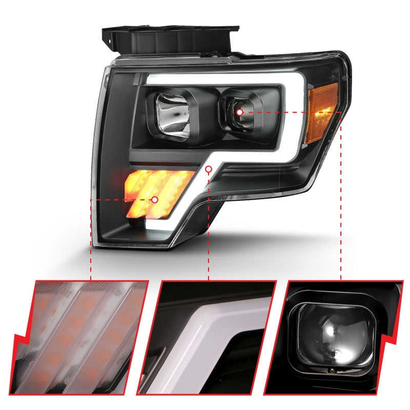 ANZO Projector Plank Style LED Signal Headlights, Black - 2009-2014 Ford F-150 (For halogen model) - ANZO part 111445 view 3