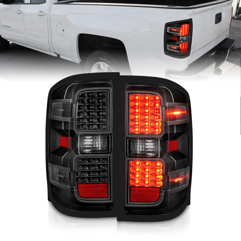 ANZO LED Tail Lights, Black Housing, Clear Lens - 2014-2018 Chevy Silverado 1500, 2015-2019 Chevy Silverado 2500HD/3500HD, 2015-2019 GMC Sierra 2500HD/3500HD (Not for OE factory LED models) - ANZO part 311423
