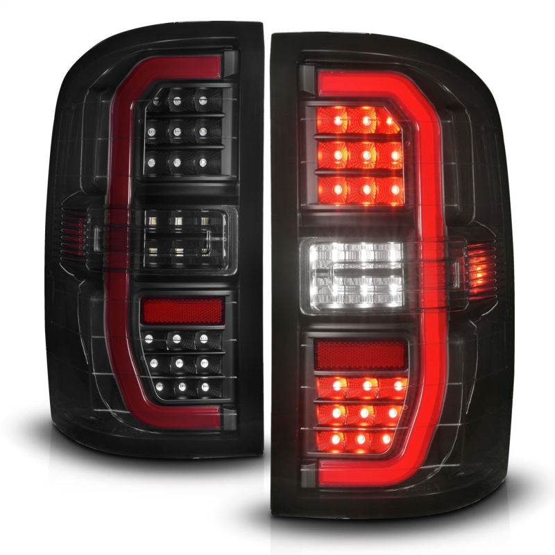 ANZO Full LED C-Bar Sequential Tail Lights, Black Housing, Smoke Lens - 2014-2018 GMC Sierra 1500, 2015-2019 GMC Sierra 2500HD/3500HD (Does not fit OE factory LED models) - ANZO part 311465 view 2