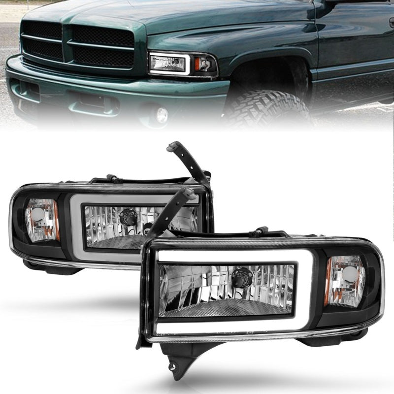 ANZO Crystal Plank Style Headlights, Black - 1994-2001 Ram 1500, 1994-2002 Ram 2500/3500 (Dual light models only) - ANZO part 111554