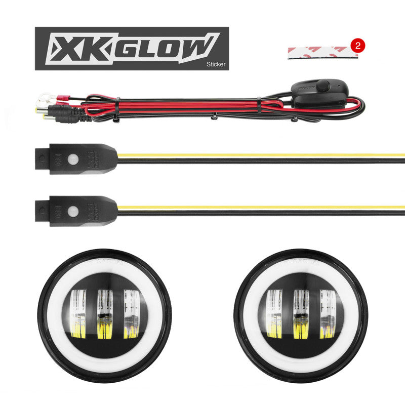 XKGLOW 4in JL Black RGB LED Jeep Wrangler Fog Light XKchrome Bluetooth App Controlled Kit - XK042010-B-JL