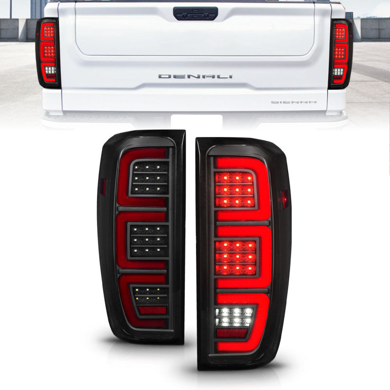 ANZO Full LED Sequential Tail Lights w/ Initiation Lighting, Black Housing, Smoke Lens - 2019-2023 GMC Sierra 1500, 2020-2023 GMC Sierra 2500HD/3500HD (Factory LED models) - ANZO part 311460
