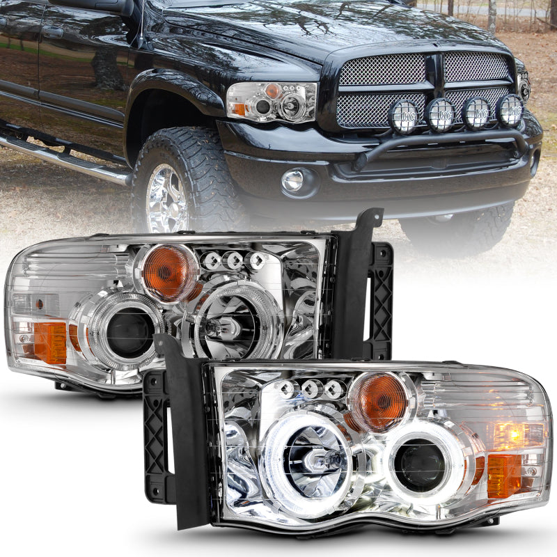 ANZO Projector Halo Headlights, Chrome Housing, Clear Lens - 2002-2005 Ram 1500, 2003-2005 Ram 2500/3500 - ANZO part 111491