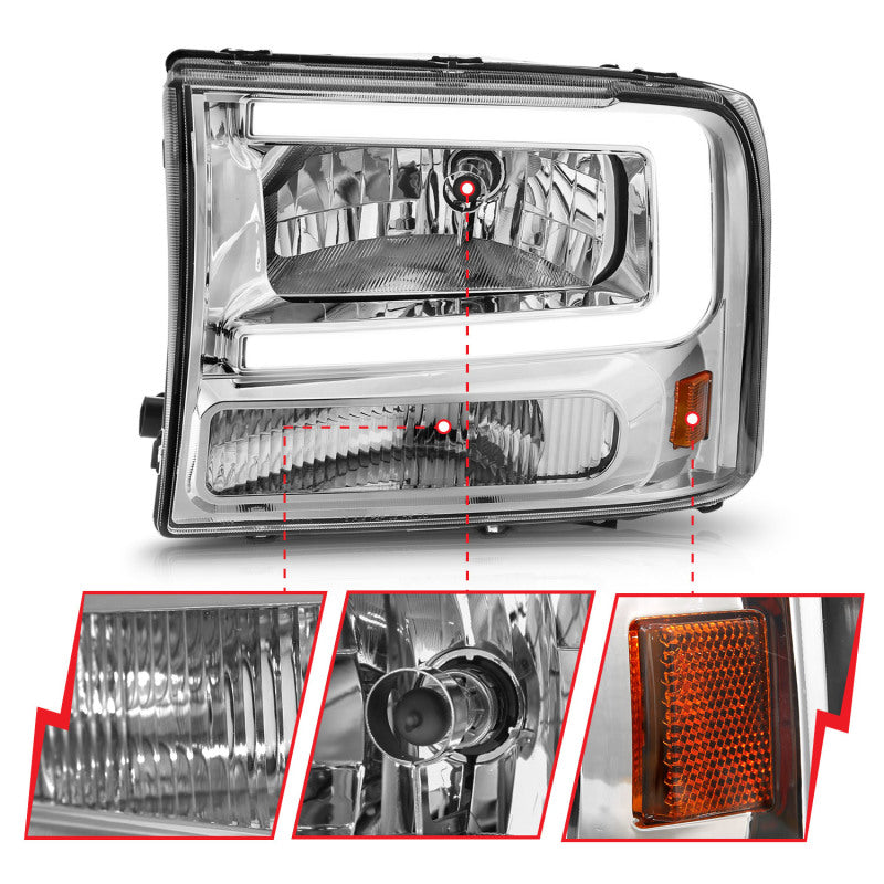 ANZO Crystal Plank Style Headlights, Chrome - 2000-2004 Ford Excursion, 1999-2004 Ford F-250/F-350 - ANZO part 111550 view 3