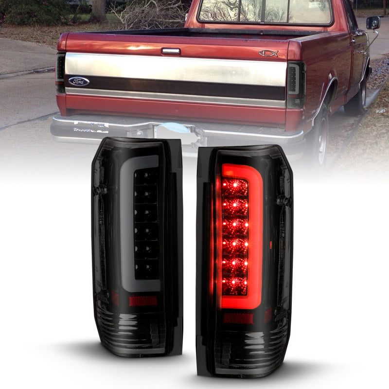 ANZO LED C-Bar Tail Lights, Black Housing, Smoke Lens - 1987-1996 Ford F-150 & Bronco, 1989-1998 Ford F-250/F-350/F-450 - ANZO part 311351