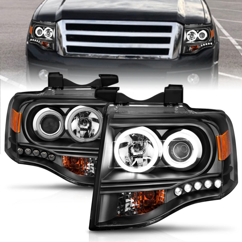 ANZO Projector RX Halo Headlights, Black - 2007-2014 Ford Expedition - ANZO part 111113