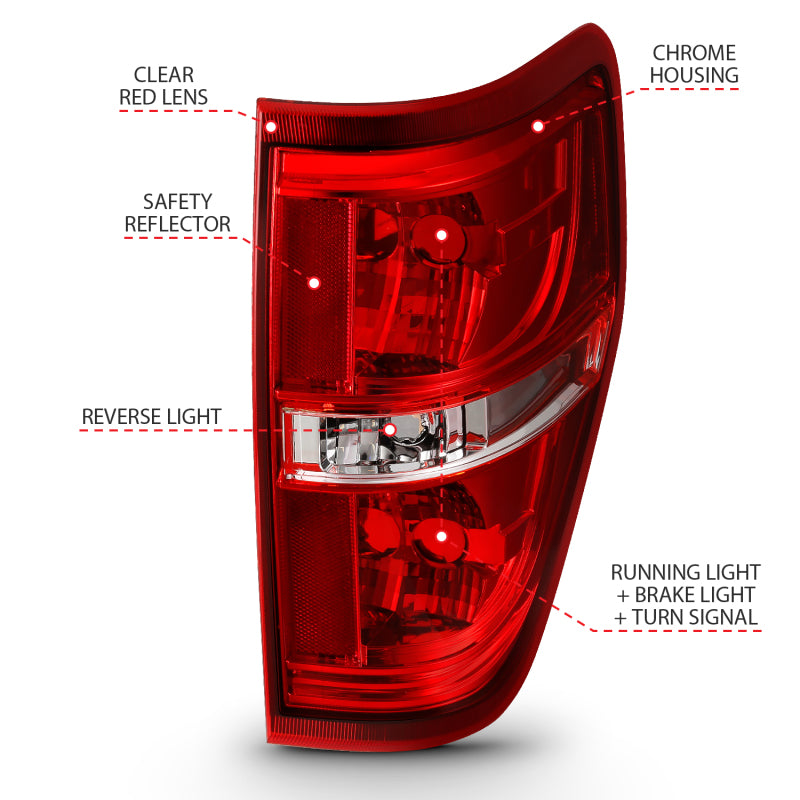 ANZO OE-Style Replacement Tail Lights, Chrome Housing, Red/Clear Lens, No Bulbs - 2009-2014 Ford F-150 - ANZO part 311299 view 5