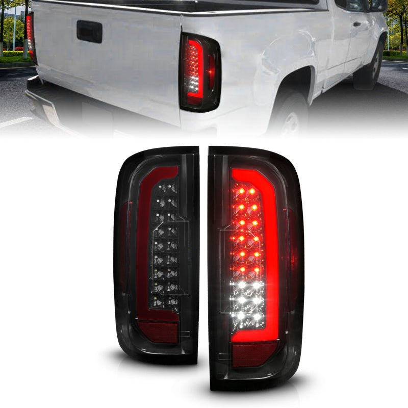 ANZO Full LED Light Bar Tail Lights, Black Housing, Smoke Lens - 2015-2022 GMC Canyon - ANZO part 311435