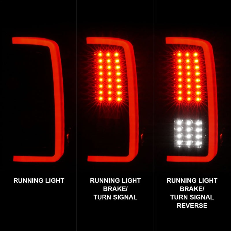 ANZO Full LED C-Bar Tail Lights, Black Housing, Smoke Lens - 2007-2013 Chevy Silverado 1500, 2007-2014 Chevy Silverado 2500HD/3500HD - ANZO part 311381 view 2