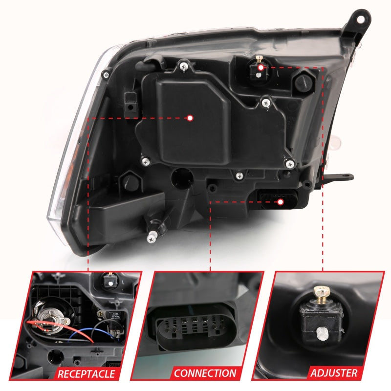ANZO Projector Plank Style Switchback Headlights, Chrome - 2009-2018 Ram 1500, 2010-2018 Ram 2500/3500 (For all models) - ANZO part 111440 view 2